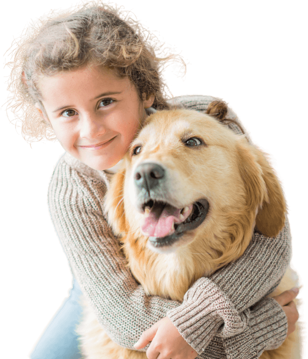 Smiling Girl hugging the dog